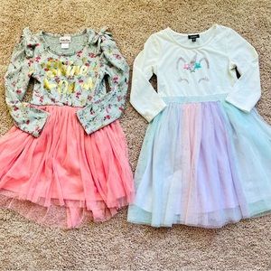 Lot Of Two Long Sleeved Size 6 Tutu Dresses-Little Lass & Unicorn Rainbow Zunie